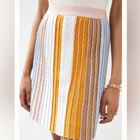 Anthro M Eva Franco Color Block Ribbed Metallic Stripes Knit Knee Length Skirt - Picture 2 of 12